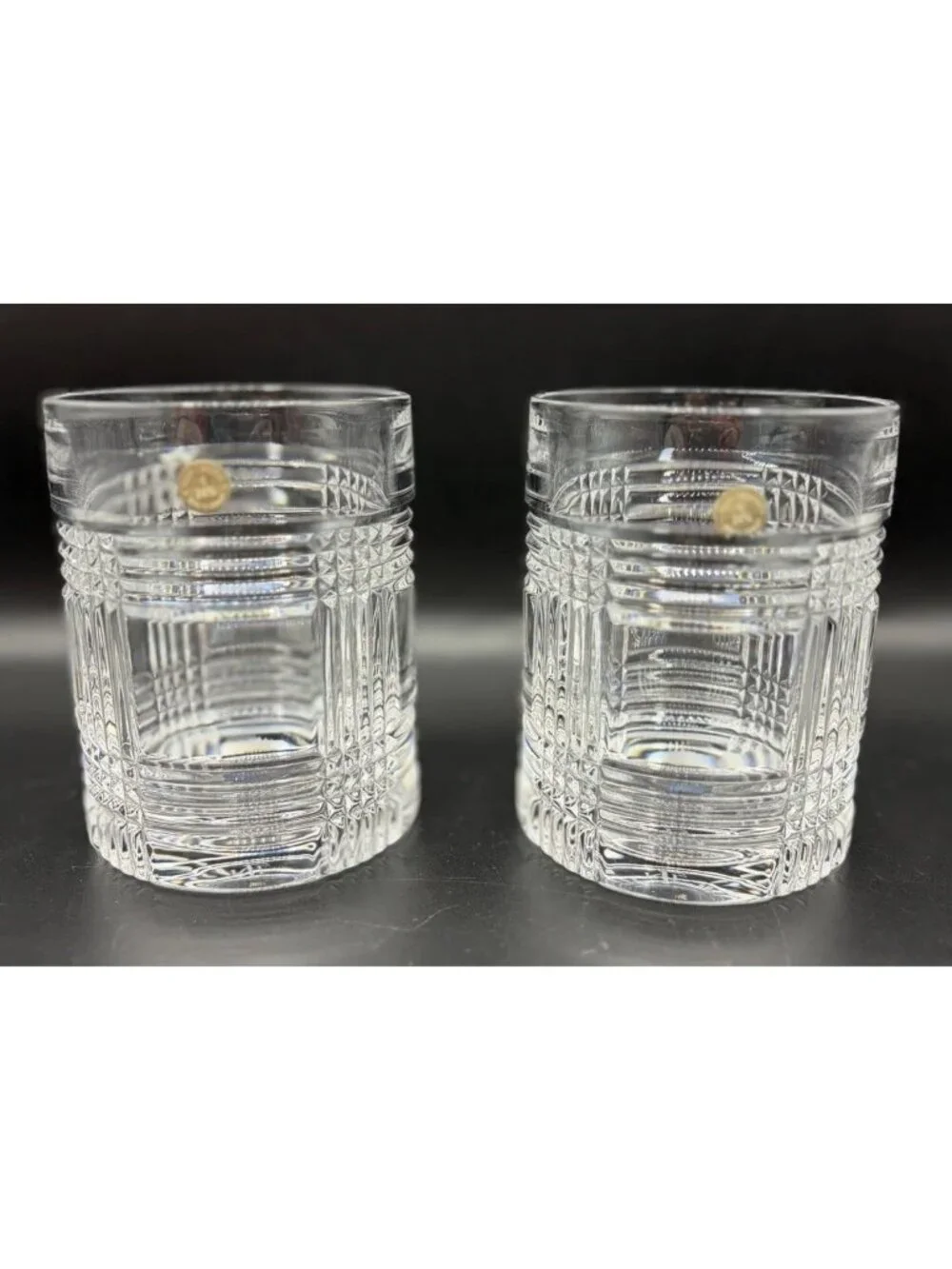 Ralph Lauren Glen Plaid Cut Crystal On The Rocks Whiskey Glass Barware Lot of 2